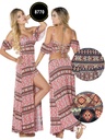 Vestido Largo con Abertura Efecto Conjunto Estampado Boho Rosa para Mujer 8770-5