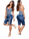 Short Bermuda de Mezclilla con Panel Lateral Lavado Oscuro para Mujer 8339TW