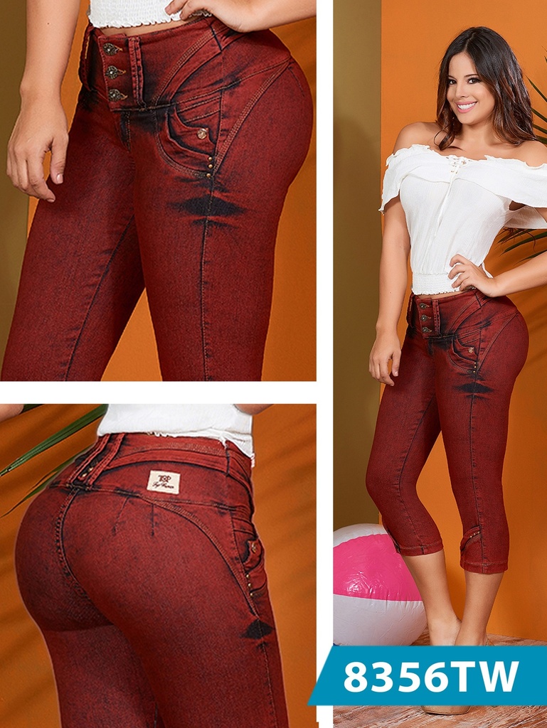 Jeans Capri Estampado Levantacola Vino Tinto para Mujer 8356TW