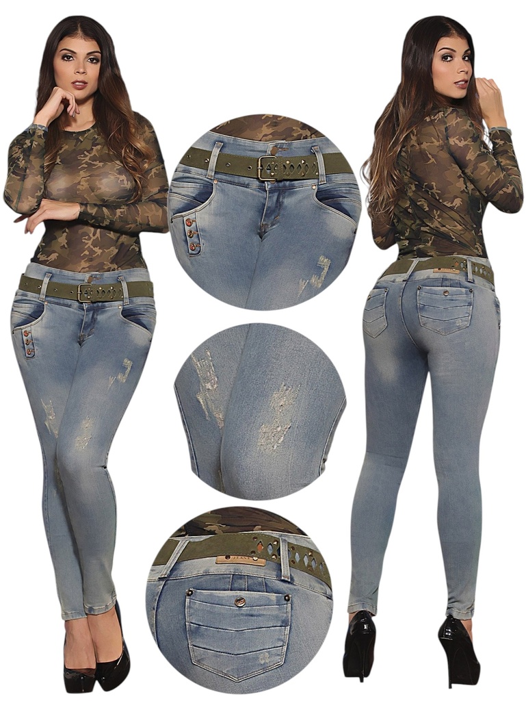 Jeans Levantacola Ajustados Lavado Gris Claro para Mujer 1008K