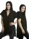 Suéter Poncho Chal con Flecos Negro con Flecos para Mujer 9100-2