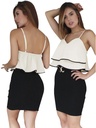 Vestido Corto con Peplum de Tirantes Crema y Negro para Mujer 8062-16