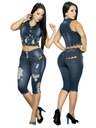 Conjunto de 2 Piezas Chaleco y Capri Levantacola Mezclilla Oscura Desgastada para Mujer 12709AZ
