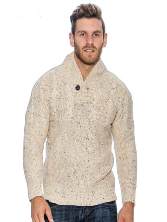 [200CX113616XXL] Suéter para Hombre Crema de Punto Trenzado con Cuello Chal – L.A