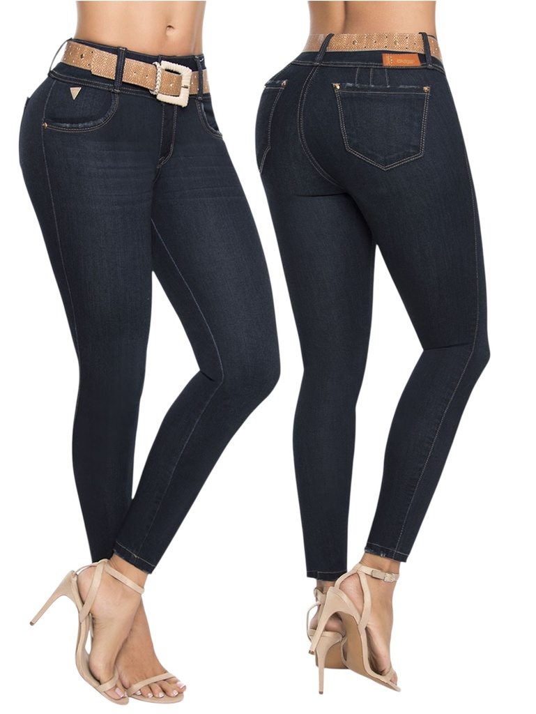 Jeans Levantacola Ajustados Azul Marino Oscuro para Mujer 3189S