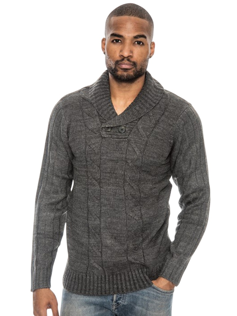 [20070491XXL] Suéter para Hombre Gris de Punto Trenzado con Cuello Chal – L.A