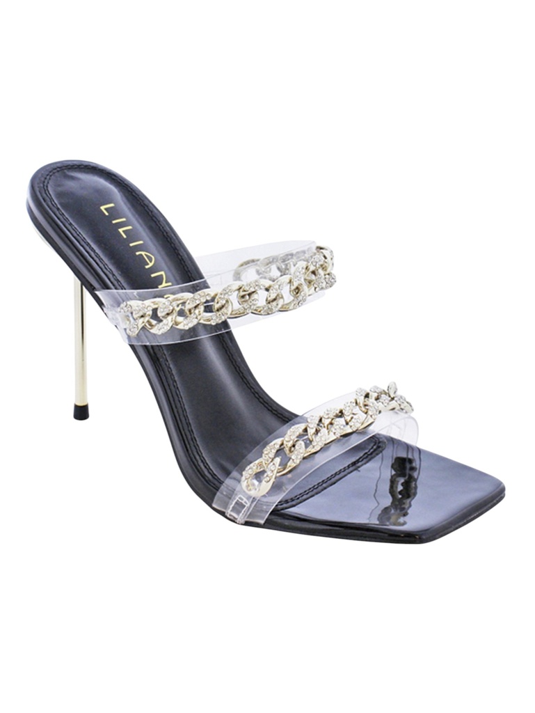 [210VITA3BL10] Women's Clear & Silver Chain Stiletto Slide Heels Vita-3