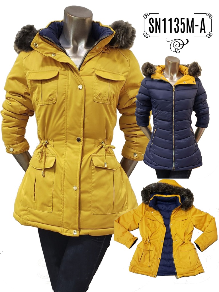 Chaqueta Parka con Capucha de Pelo Mostaza para Mujer SN1135M-A