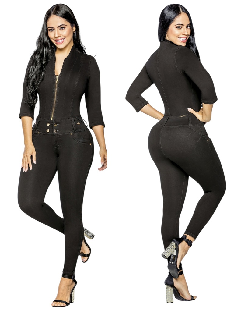 [2619184R01] Enterizo Manga Larga Levantacola Negro para Mujer 9184
