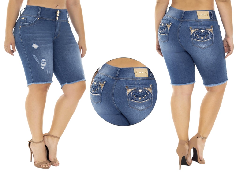Short Bermuda de Mezclilla Rasgada Lavado Medio para Mujer Do 10 Curvy