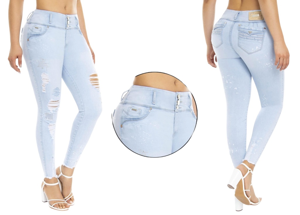 Jeans Levantacola Rotos Ajustados Azul Hielo para Mujer Do 10