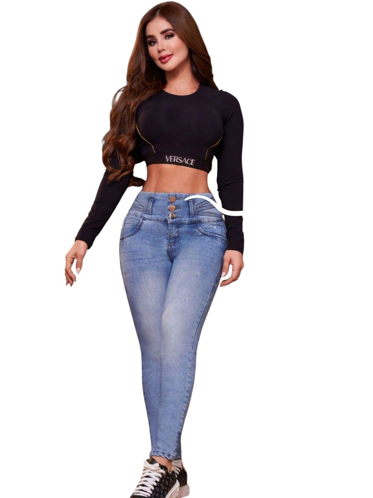 Jeans Levantacola Colombiano 943 – Skinny Pretina Ancha, Azul Claro