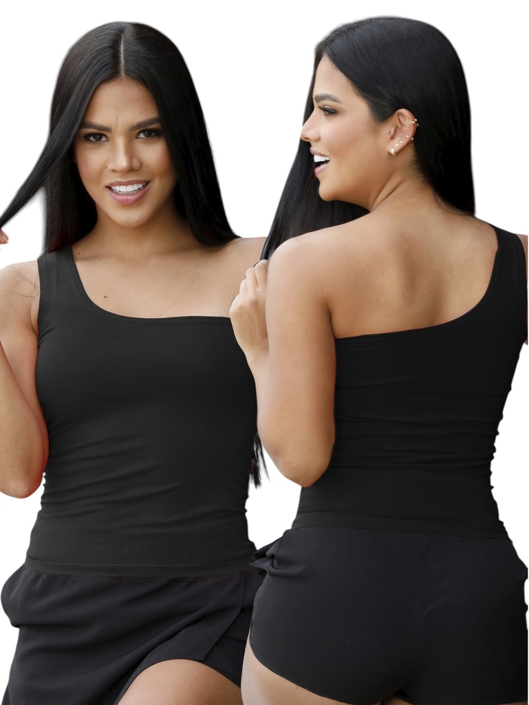 Top Un Hombro Negro para Mujer 676-2