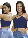 Crop Top Halter con Tiras Cruzadas Azul Marino para Mujer 691-11
