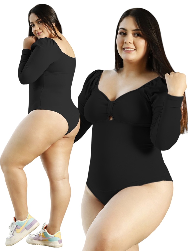 [2686982] Body Manga Larga con Botones Negro para Mujer 698-2