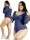 Body Manga Larga con Volantes Azul Pizarra para Mujer 698-11