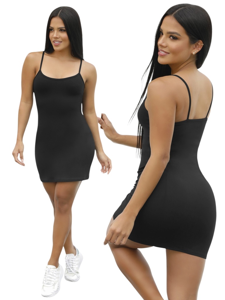 [2687052] Vestido Ajustado Corto de Tirantes Negro para Mujer 705-2