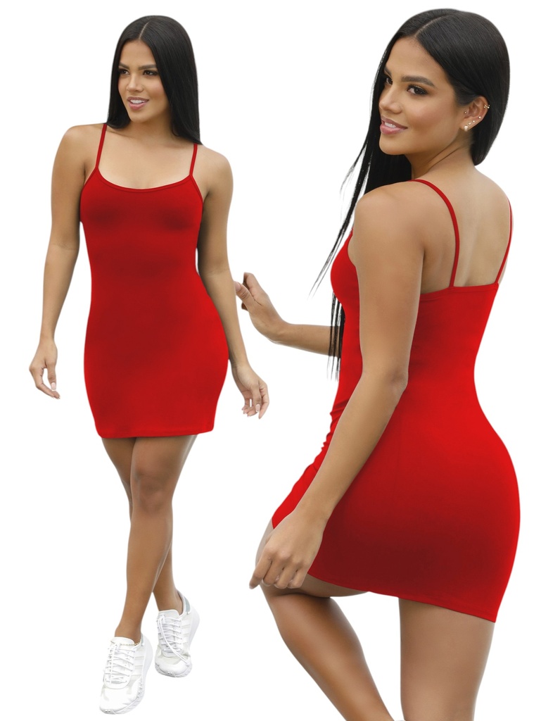 [2687053] Vestido Ajustado Corto de Tirantes Rojo para Mujer 705-3