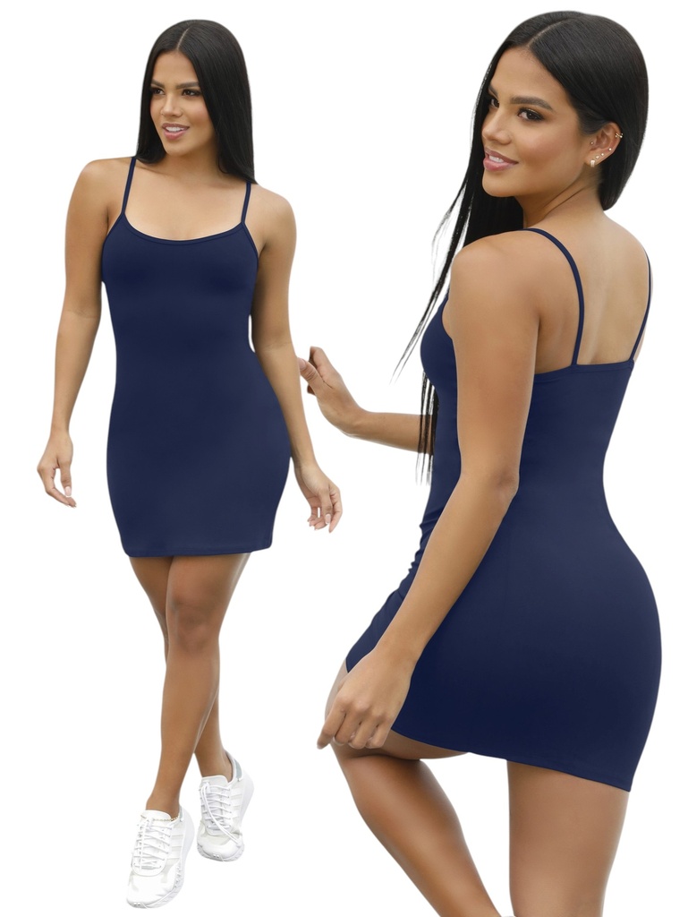 [26870511] Vestido Ajustado Corto de Tirantes Azul Marino para Mujer 705-11