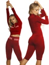 Women's Burgundy Long Sleeve Top & Biker Shorts Two-Piece Set 715-3