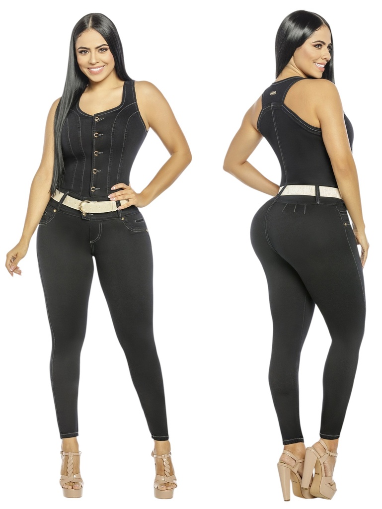 [2619196R03] Women's Black Sleeveless Butt Lift Jumpsuit 9196
