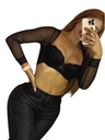 Crop Top con Mangas de Malla Negro para Mujer 3D723-2