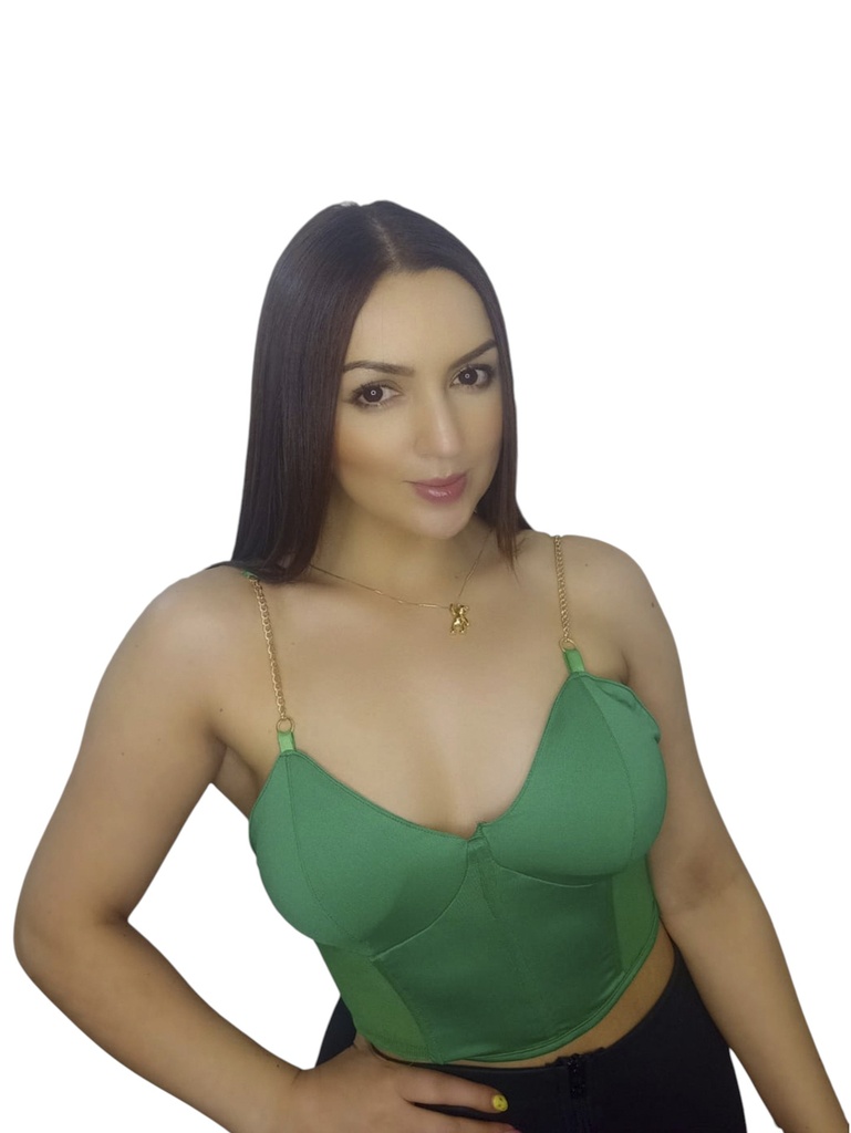 Crop Top Estilo Corsé Verde para Mujer D70-8