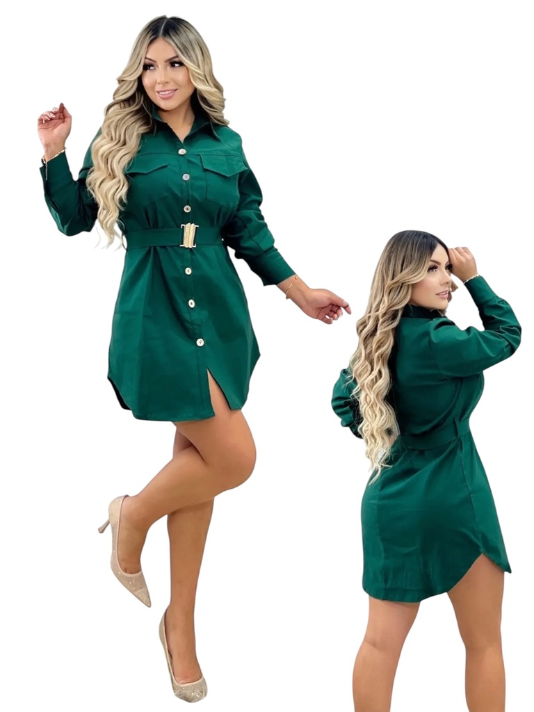 [3772488S/M] Vestido Camisero Verde para Mujer 248-8 (S/M)