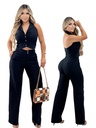 Conjunto de 2 Piezas Top y Pantalón Ancho Azul Marino para Mujer 249-2