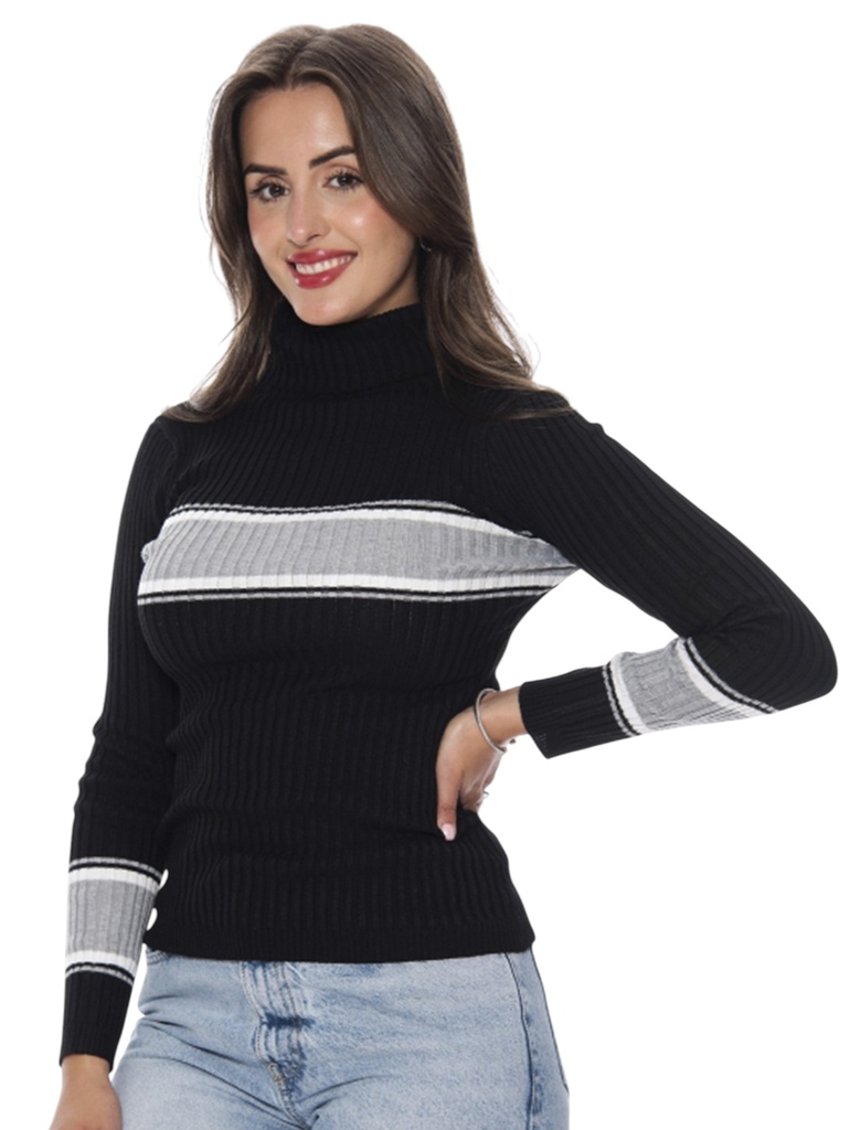 Suéter Rayas Cuello Alto Rayas Negro para Mujer Kelly 4803