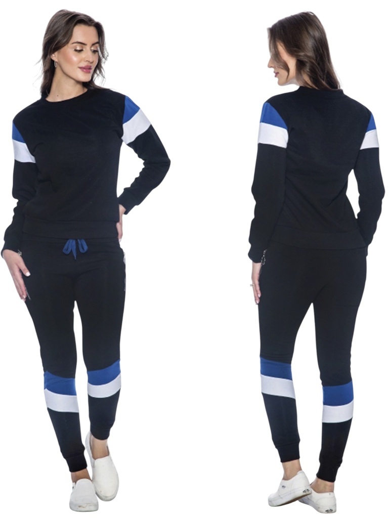 Conjunto Deportivo Sudadera Bloques de Color y Jogger Negro Azul y Blanco para Mujer Venti-97011-24-3