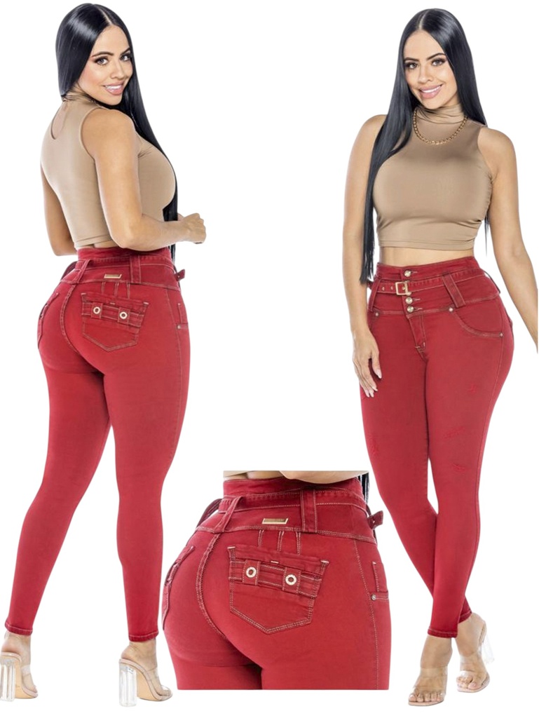 [109259205] Women's Red Butt Lift Skinny Jeans 2592