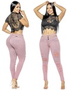 Jeans Levantacola Rotos Ajustados Rosa Empolvado para Mujer 2174