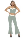 Conjunto de 2 Piezas Top Corto y Pantalón Campana Verde Salvia para Mujer 5213-8