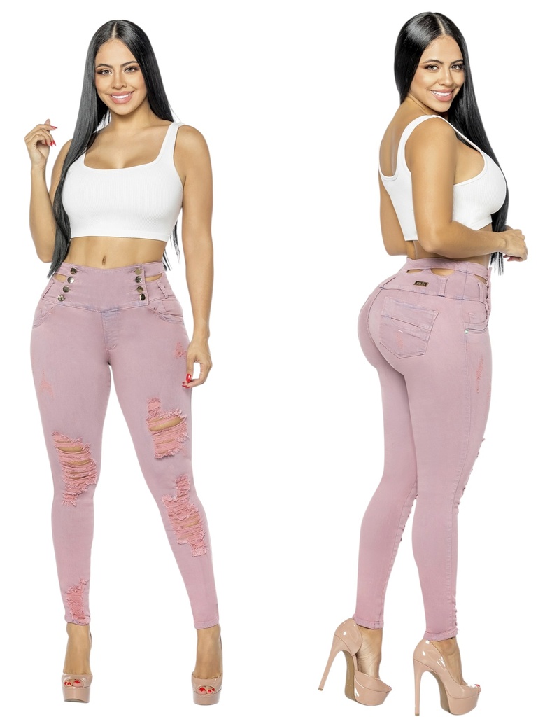 Women's Dusty Pink Distressed Butt Lift Skinny Jeans 2609