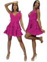 Vestido Corto con Volantes en Capas Magenta para Mujer 05036-7