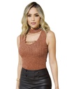 Body Cuello Choker con Abertura Canela Acanalado para Mujer 6315-28