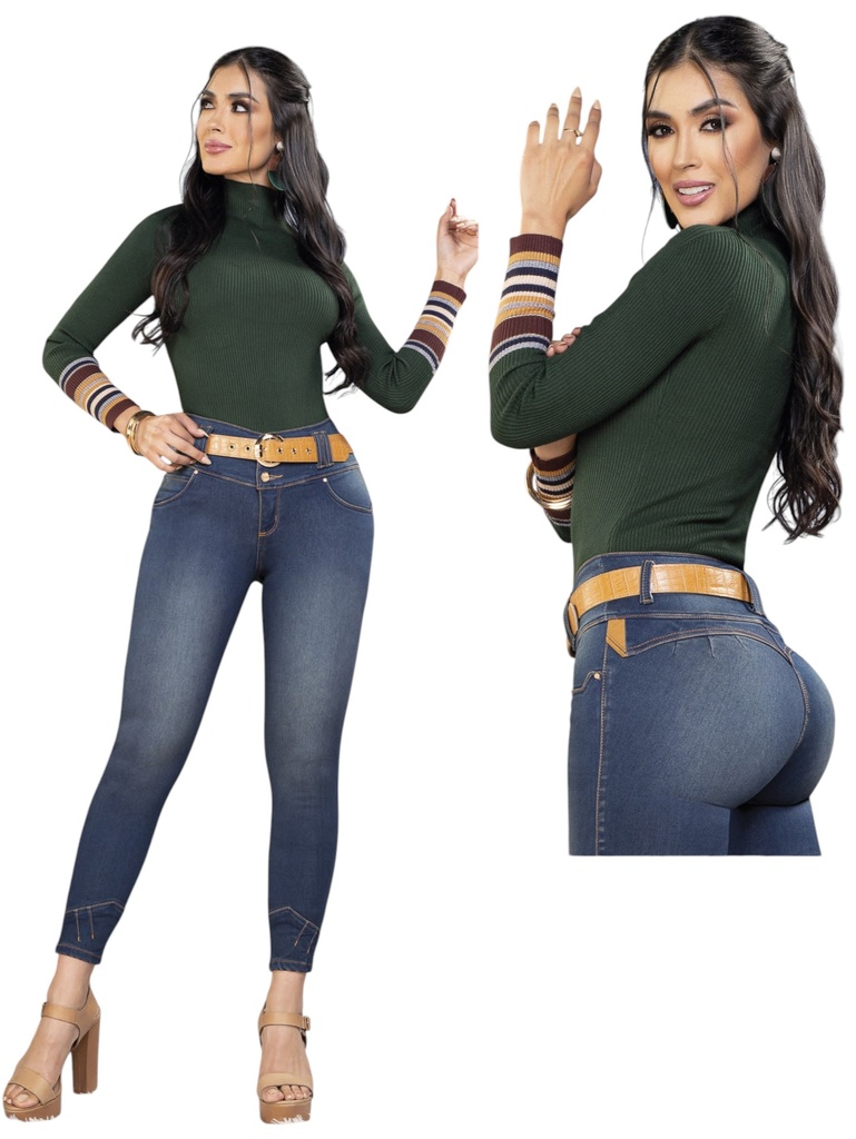 Jeans Levantacola Ajustados Lavado Medio para Mujer 2368