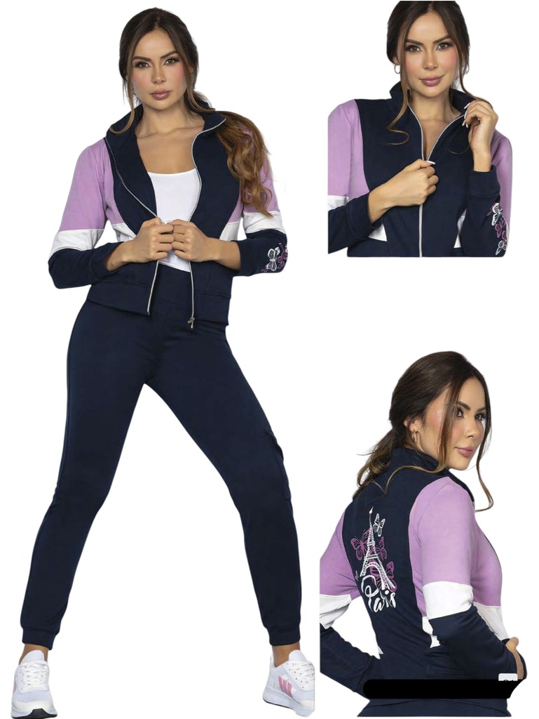 [3464770S] Women's Navy & Lilac Zip Hoodie & Joggers Activewear Set 4770