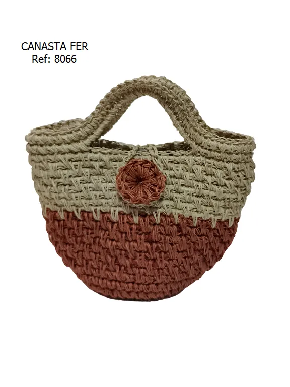 [3668066] Bolso Tejido Canasta de Mano Terracota y Natural para Mujer 8066