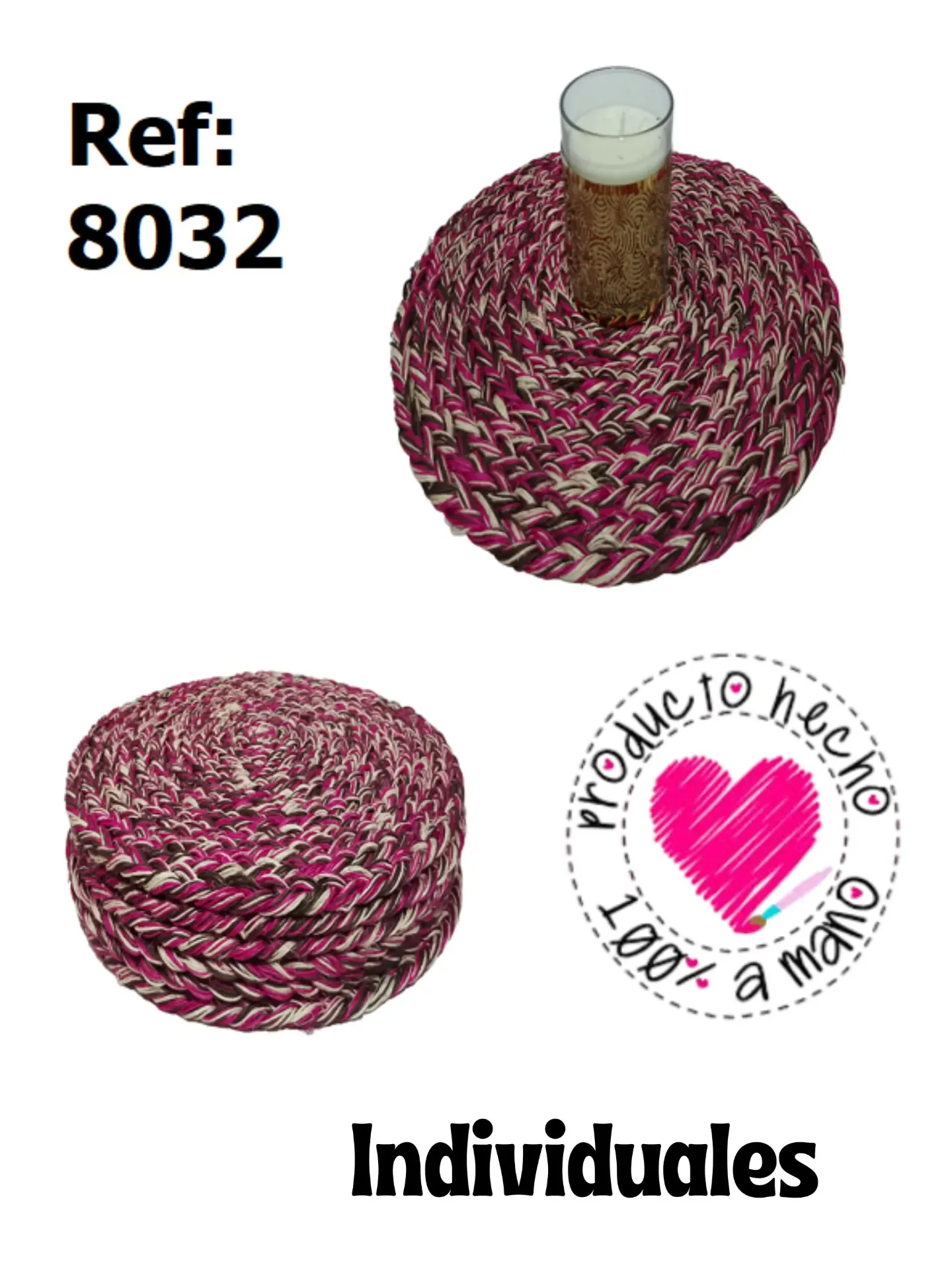 [3668032] Individuales Tejidos Rosa Redondos para Mujer 8032