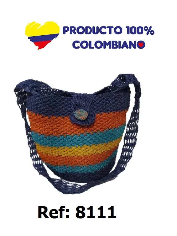[3668111] Bolso Tejido Mochila Tejida Cruzada Azul Marino y Naranja para Mujer 8111