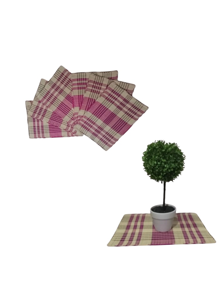 Women's Plaid Magenta Handwoven Placemats Set 8148