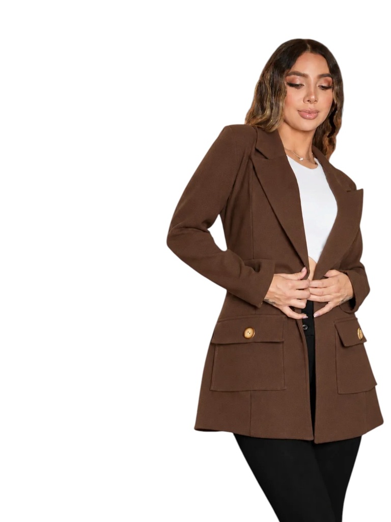 [384PRAGACL] Women's Brown Double Breasted Blazer Coat Praga