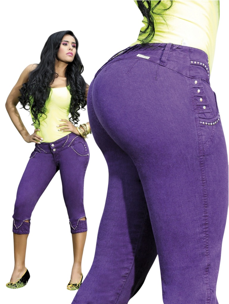 Jeans Capri Con Taches Levantacola Morado para Mujer 5706