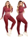 Conjunto Deportivo Top con Cierre Acanalado y Leggings Vino Tinto para Mujer YS8771-VS