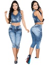 Conjunto de 2 Piezas Chaleco y Capri Levantacola Mezclilla Clara para Mujer 11566T