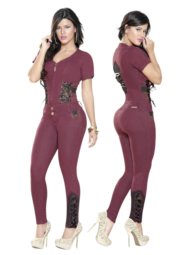 [0001019493T01] Women's Burgundy Short Sleeve Lace Detail Jumpsuit 9493T (1)