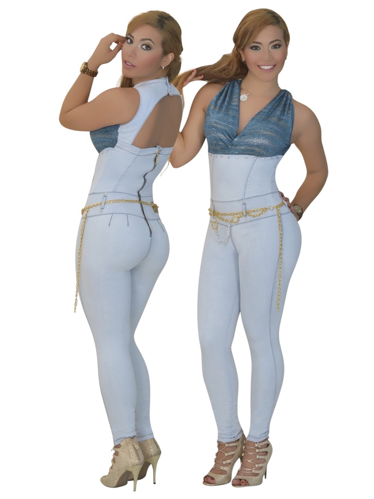 Enterizo Sin Mangas con Cinturón Levantacola Azul Claro para Mujer 2042 B