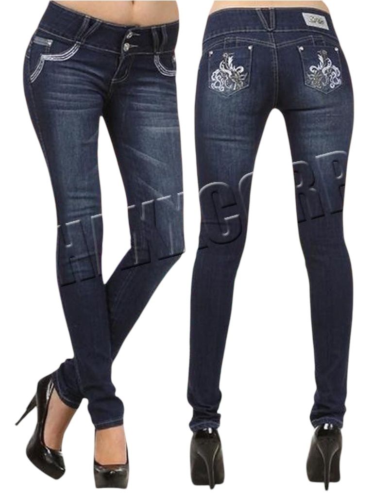 Jeans Ajustados Clásicos Azul Marino Oscuro para Mujer 1340